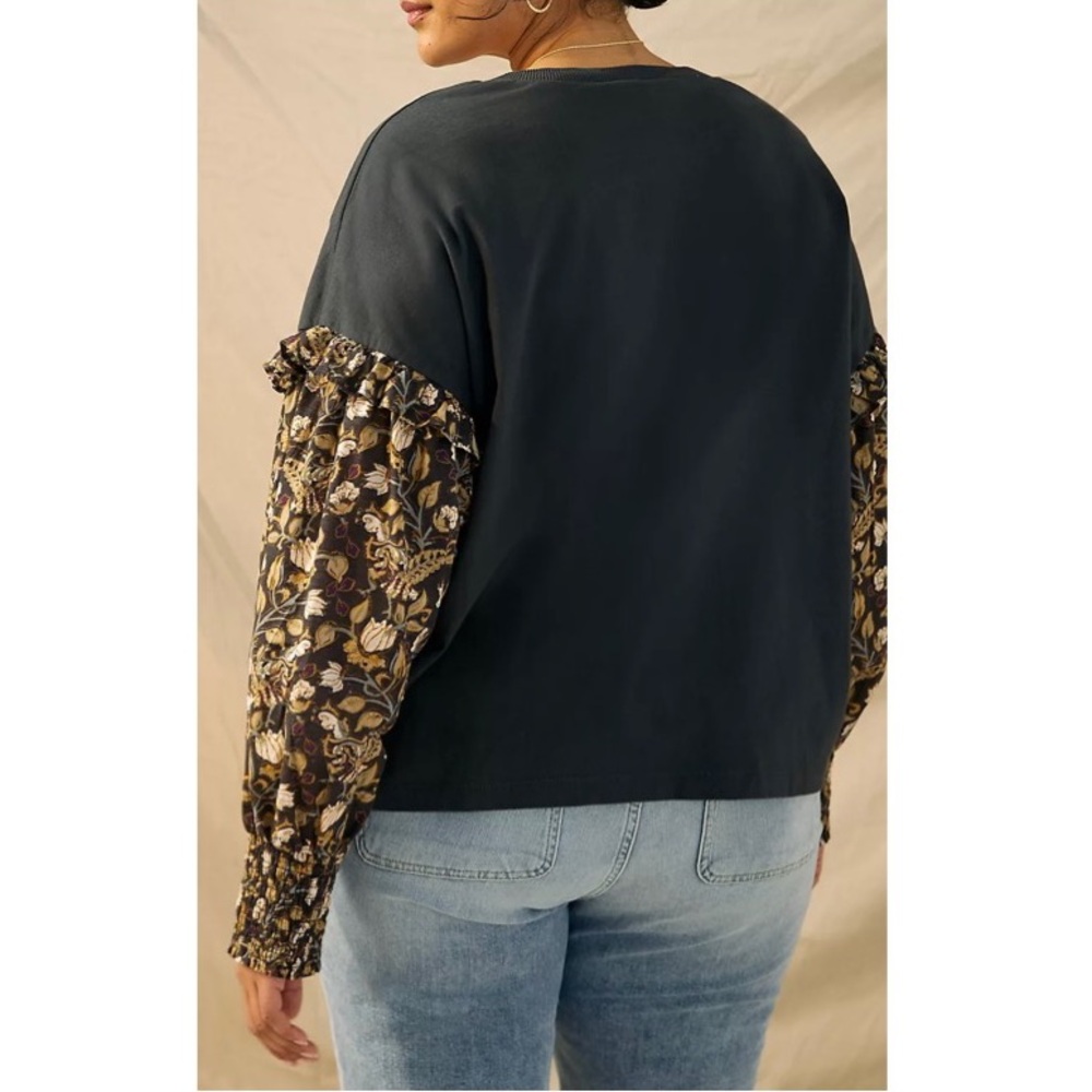Anthropologie Plus Let Me Be Sydney Long Puff-Sleeved Black Floral Blouse Top 1X - Picture 3 of 16